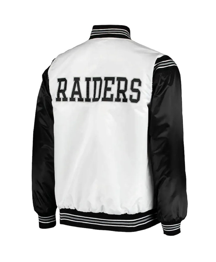 Las Vegas Raiders Historic Renegade WhiteBlack Full-Snap Satin Jacket