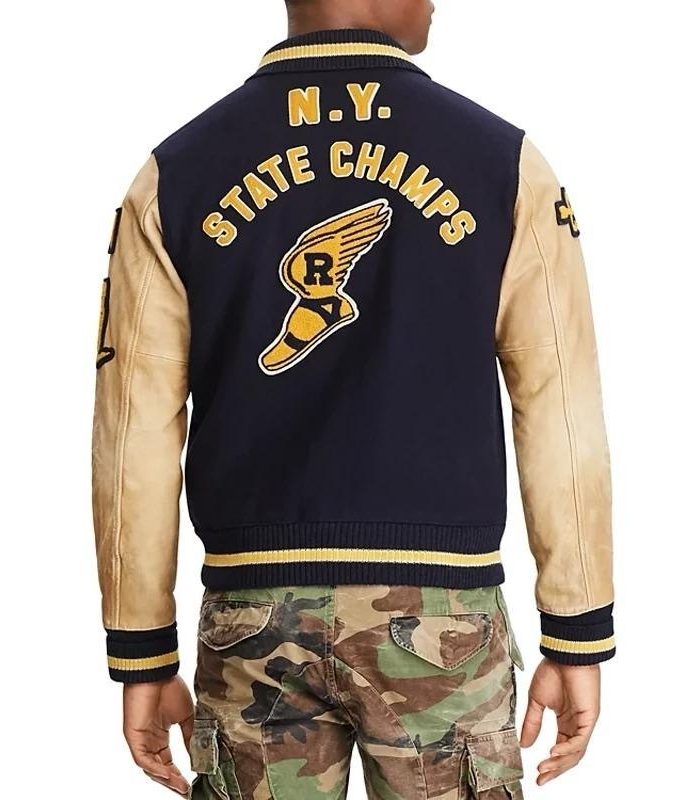 Shop Ralph Lauren P Wing Letterman Leather Jacket