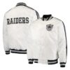 Shop Throwback D-Line Starter White Las Vegas Raiders Varsity Satin Jacket