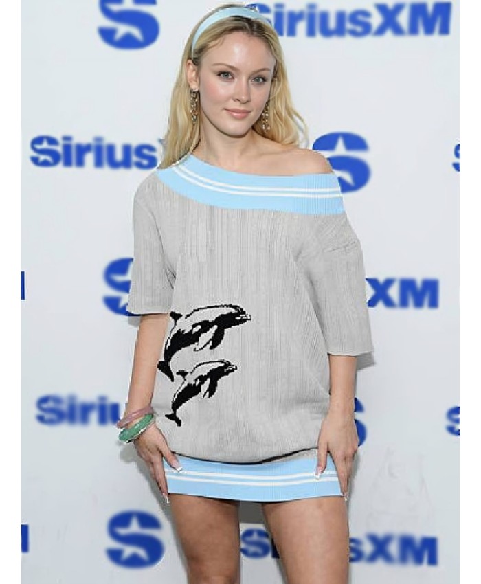 Zara Larsson SiriusXM Studios NYC Dolphins Knit Grey Sweater
