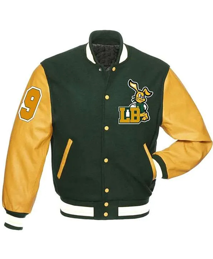 Snoop Dogg Green and Yellow Long Beach Letterman Jacket