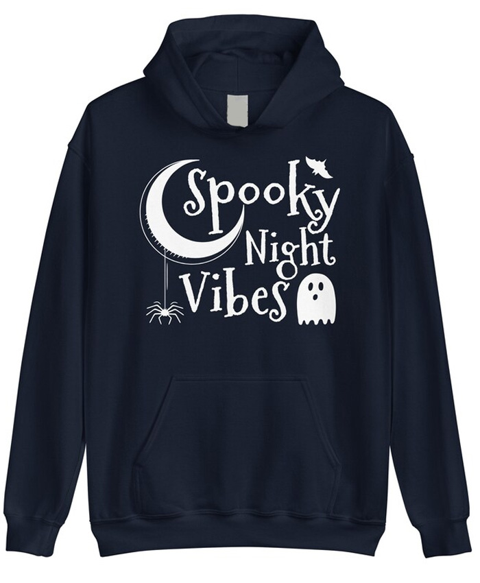 Spooky Night Vibes Dark Blue Hoodie