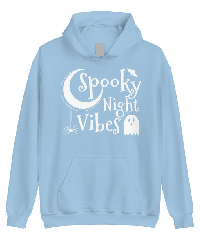 Spooky Night Vibes Light Blue Hoodie