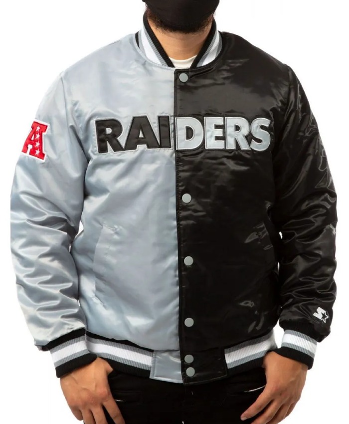 LA Raiders Starter Satin Black and Grey Jacket