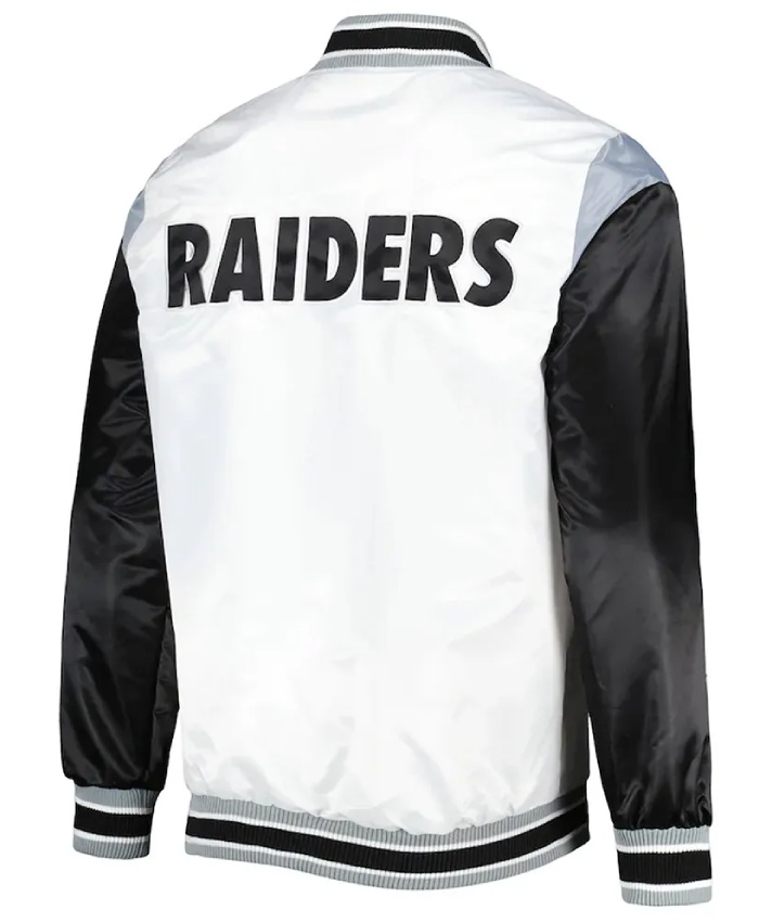LA Raiders Throwback Warm Up Pitch White Varsity Jacket