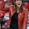 Stephanie White WNBA Playoffs 2025 Red Leather Jacket