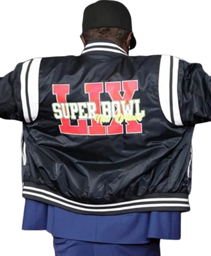 Super Bowl LIX Flavor Flav Black Satin Varsity Jacket