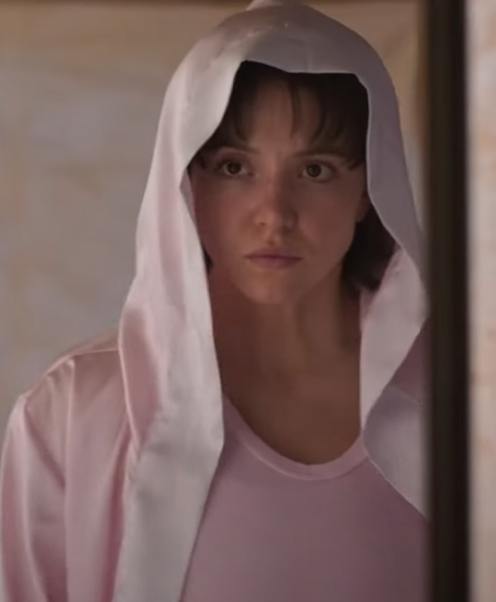 Sydney Sweeney Pink Satin Robe