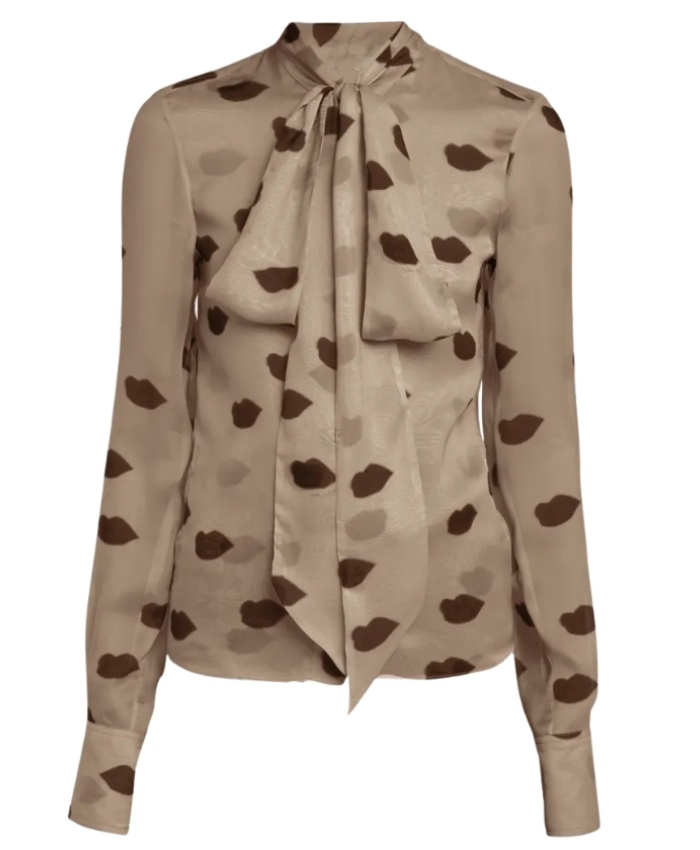 Sabrina Impacciatore The Paper Esmeralda Grand Lips Print Tie Neck Blouse