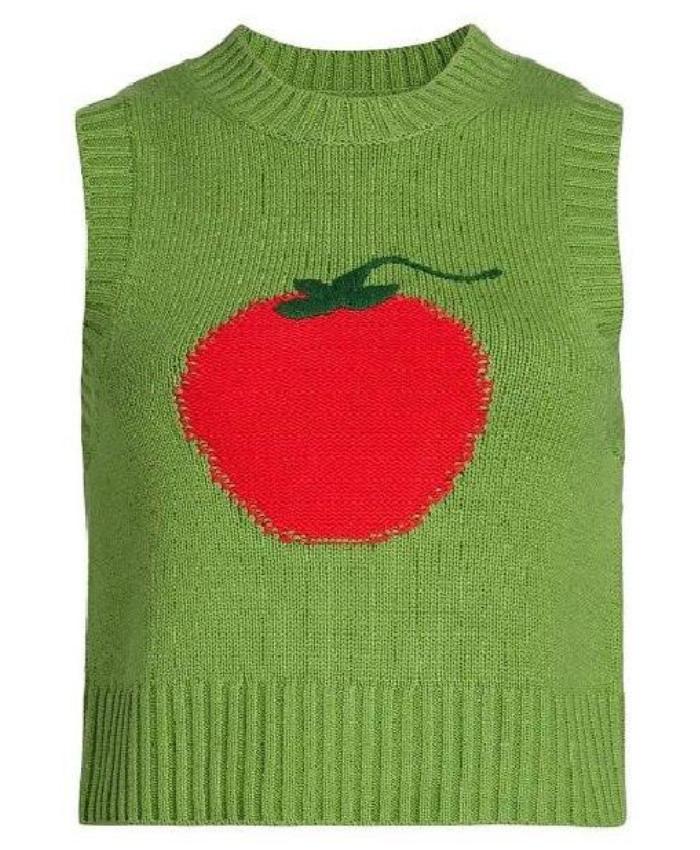 Sara Haines’s The View 2025 Tomato Motif Knit Sweater Vest - Green