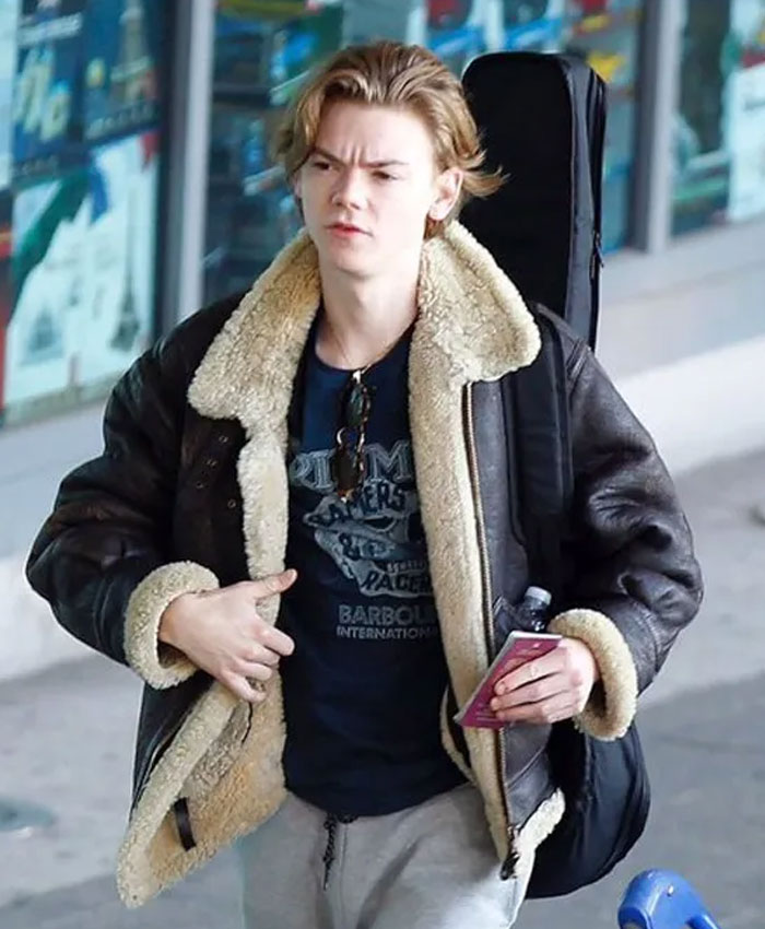 Thomas Brodie-Sangster B3 Dark Brown Leather Shearling Jacket