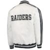 Shop Throwback D-Line Starter White Las Vegas Raiders Varsity Satin Jacket