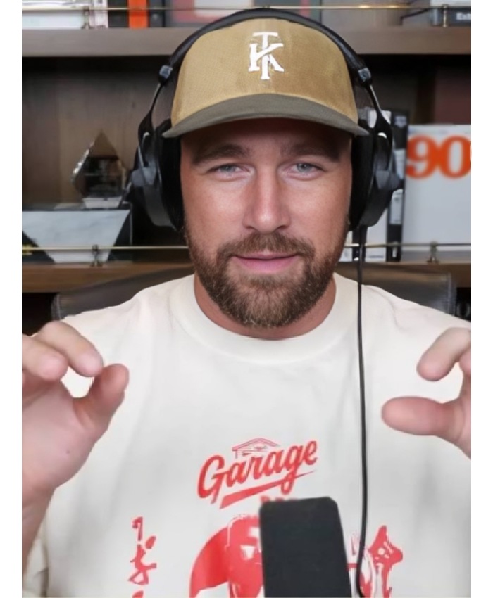 Travis Kelce Podcast 2025 Easter Eggs White Shirt