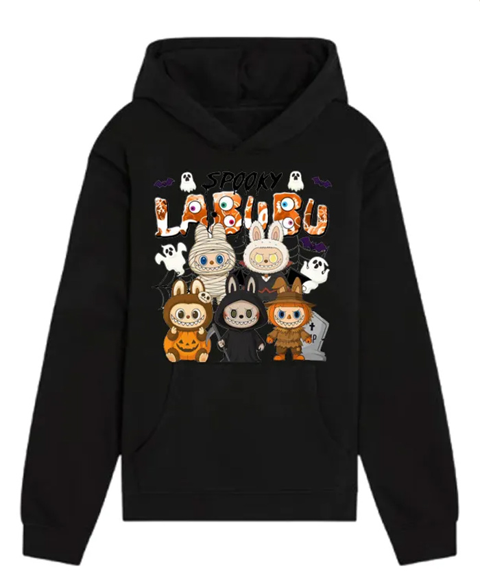 Unisex Halloween Labubu Black Pullover Hoodie