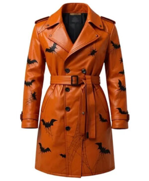 Unisex Orange Leather Pumpkin Coat for Halloween