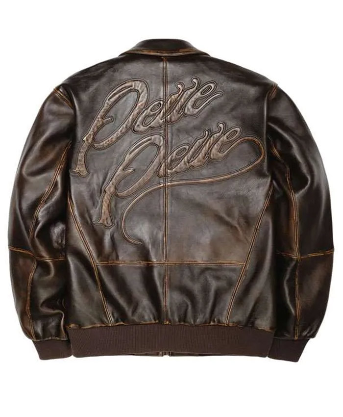 Unisex Pelle Pelle Brown Distressed Leather Bomber Jacket