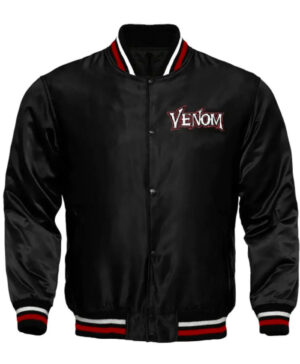 Unisex Venom Black Satin Varsity Jacket