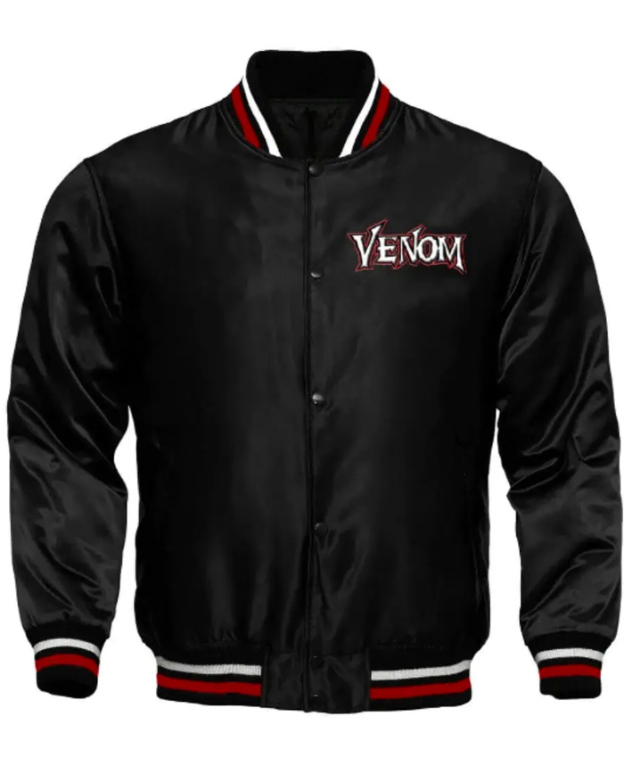 Unisex Venom Black Satin Varsity Jacket