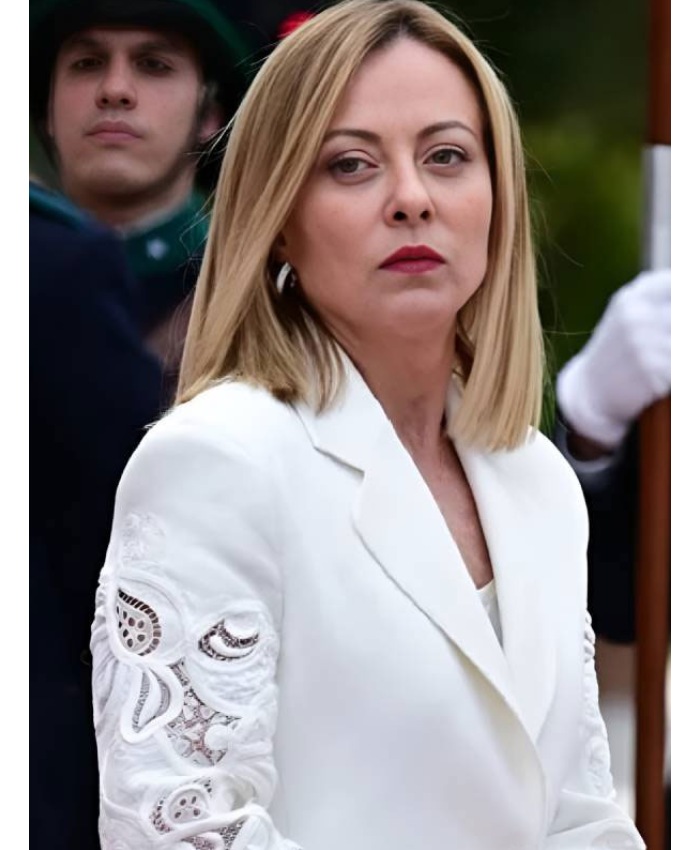 Giorgia Meloni Villa Doria Pamphilj 2025 White Blazer