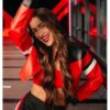 WWE Nikki Bella Mororcycle Cropped Red and Black Leather Jacket