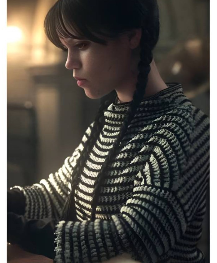 Wednesday S2 Jenna Ortega Striped Black and White Sweater