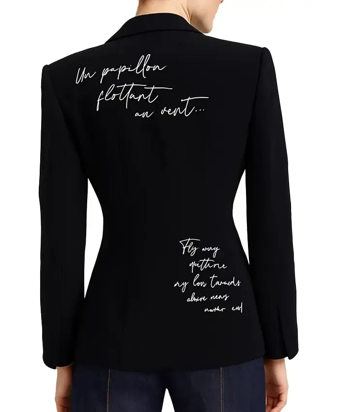 Women's Lover Letter Printed Trim Black Blazer