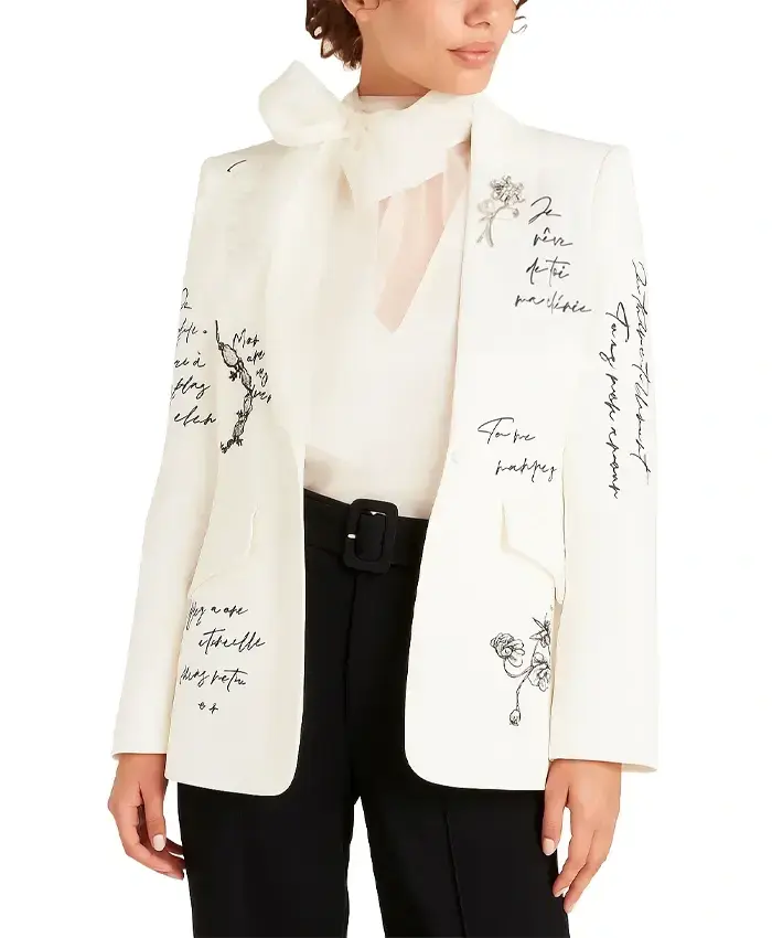 Women's Lover Letter Trim White Blazer