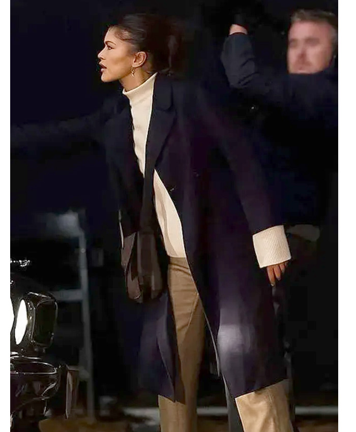 Zendaya The Drama Black Wool Trench Coat