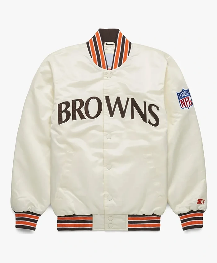 Starter 90’s Cleveland Browns Bomber Full-Snap White Satin Jacket