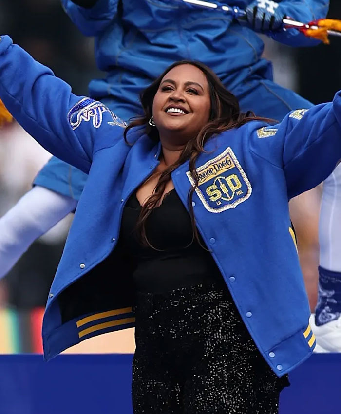 AFL Grand Final Jessica Mauboy Blue Varsity Jacket