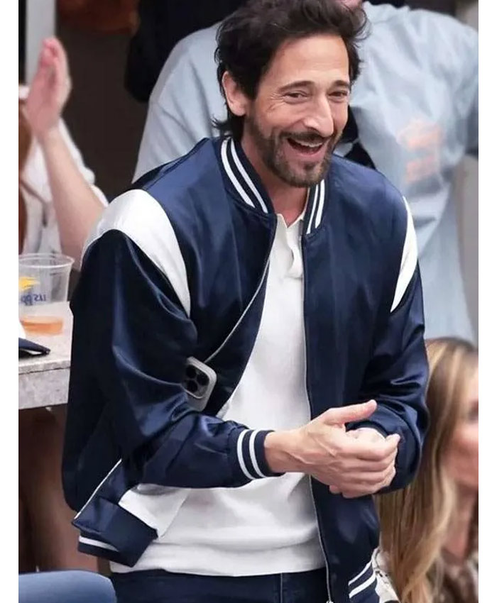 Adrien Brody US Open Tennis Championships Blue Satin Varsity Jacket