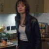 Aimee Lou Wood Film Club S01 Black Leather Blazer For Sale