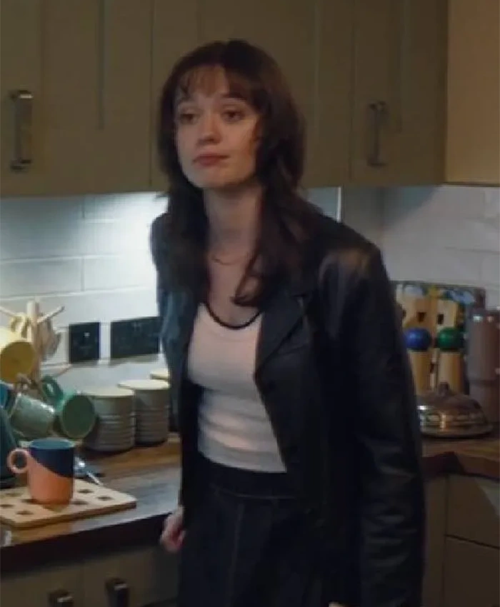 Aimee Lou Wood Film Club S01 Black Leather Blazer For Sale