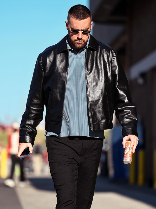 American Footballer Travis Kelce Black Leather Jacket