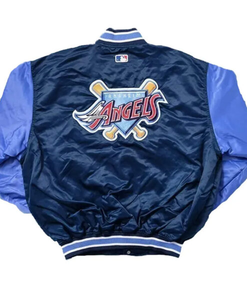 Anaheim Angels Navy and Light Blue Satin Starter Varsity Jacket