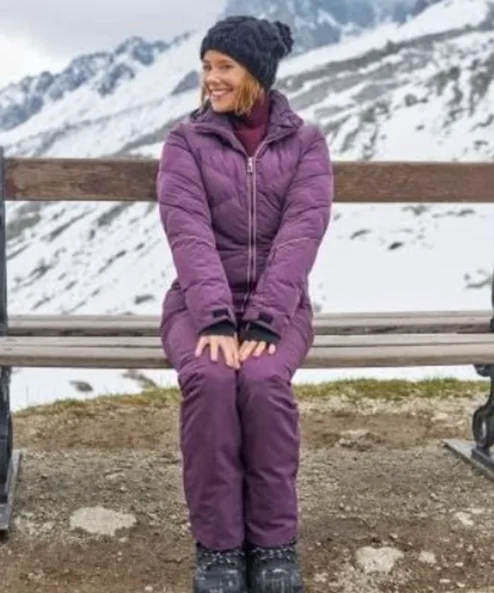 Ashley Williams An Alpine Holiday Purple Puffer Jacket