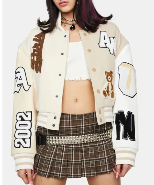 Azalea Wang Paris Cream Varsity Jacket