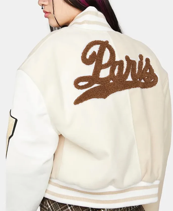Azalea Wang Paris Cream Varsity Jacket For Sale