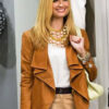 Beth Behrs 2 Broke Girls Tv Series Tan Brown Leather Jacket