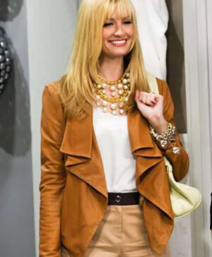 Beth Behrs 2 Broke Girls Tv Series Tan Brown Leather Jacket