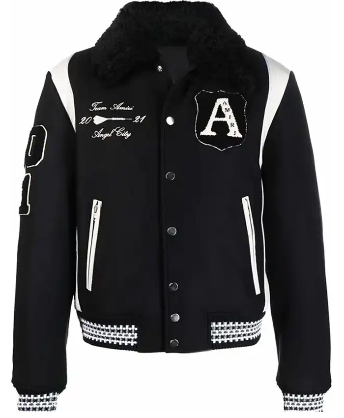 Black And White Wool Letterman Jacket