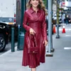 Blake Lively NYC 2025 Maroon Leather Dress For Sale