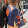 Busta Rhymes Blue and White Knicks Leather Jacket