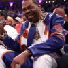 Busta Rhymes Blue and White Leather Jacket Knicks