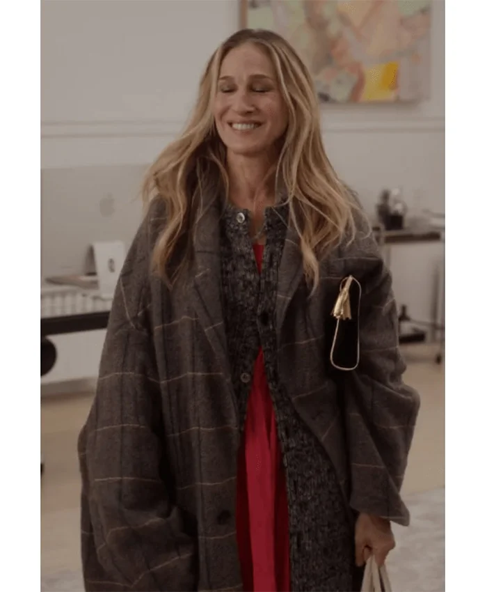 Carrie Bradshaw And Just Like That S02 Grey Check Coat