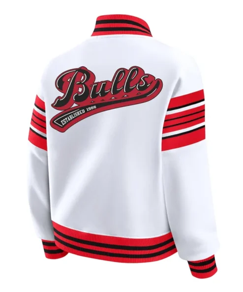 Chicago Bulls Snap Front White and Red Fleece stripe Jacket