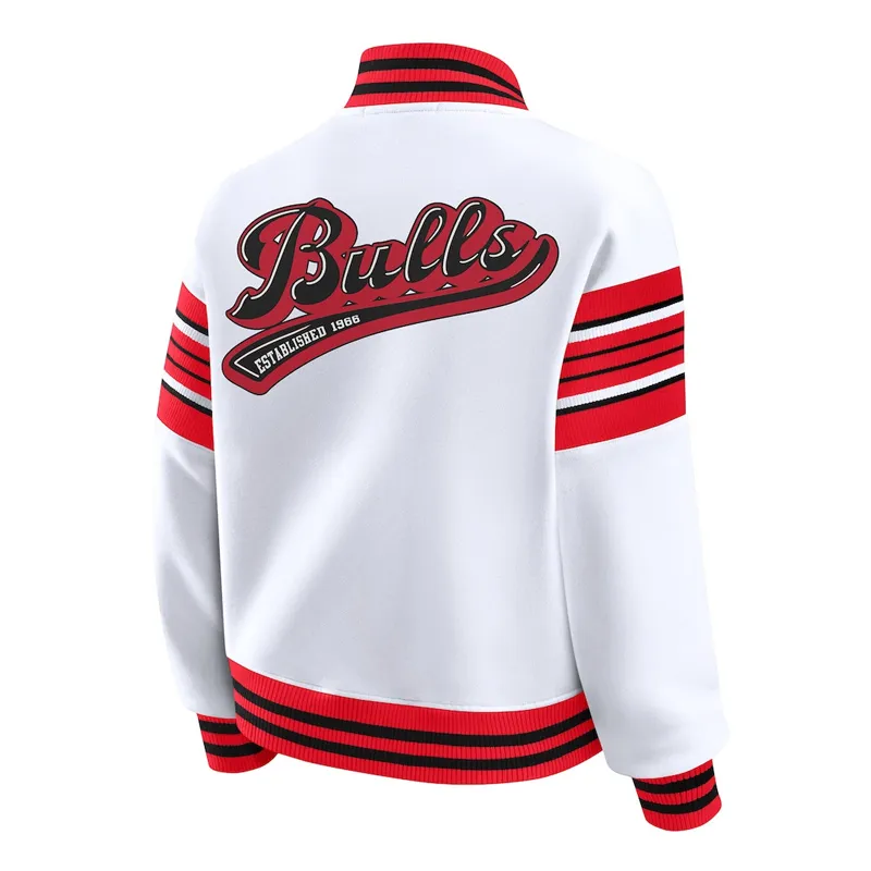 Chicago Bulls Snap Front White and Red Fleece stripe Jacket