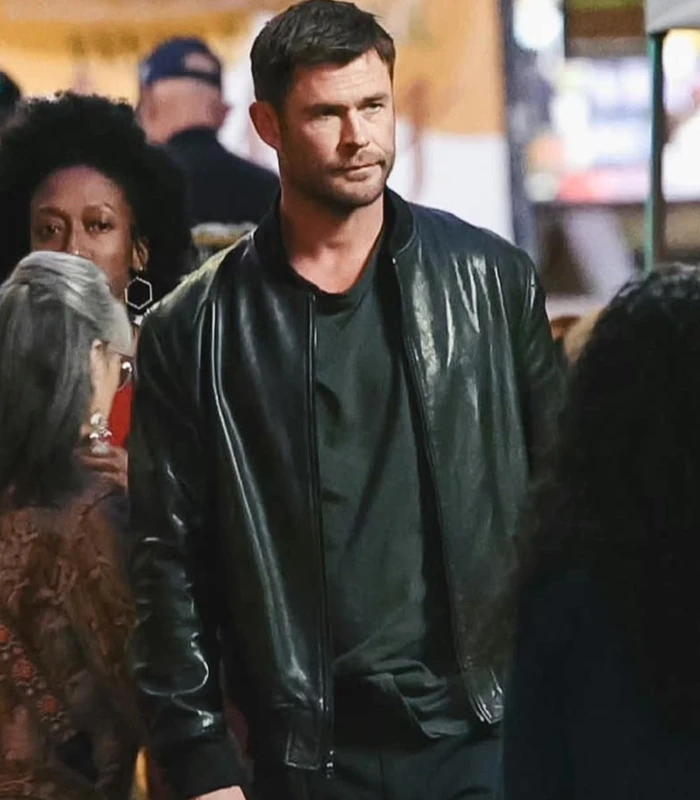Crime 101 Chris Hemsworth Leather Bomber Jacket