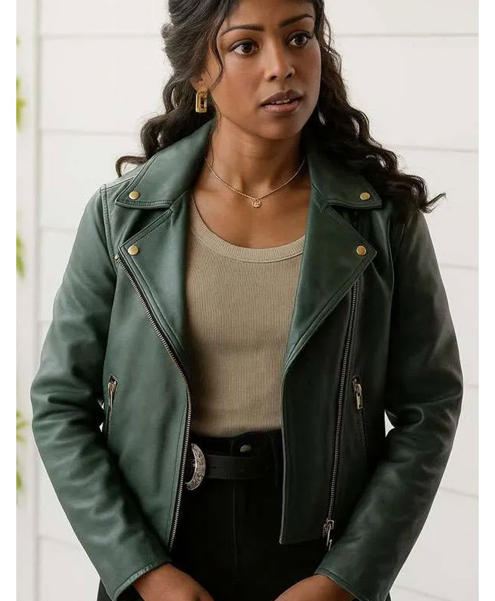 Daphne Forrester High Potential Green Leather Jacket