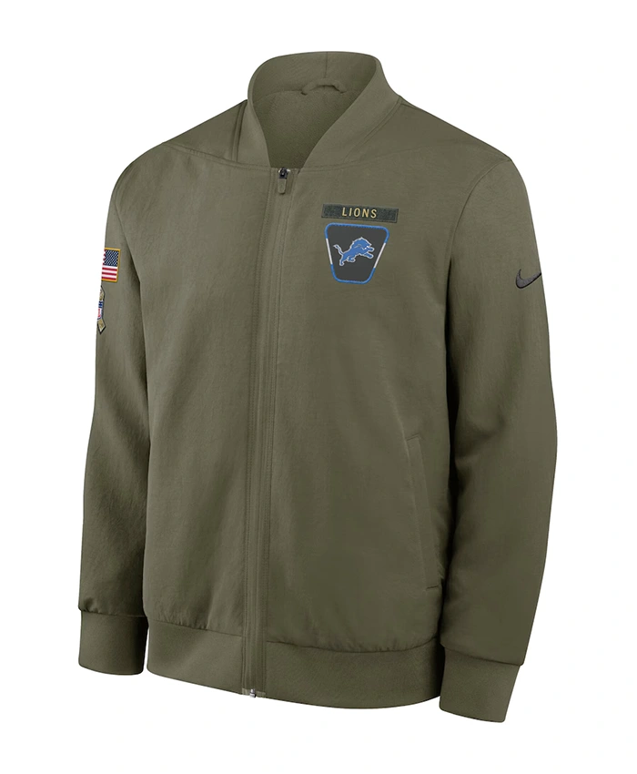Detroit Lions Salute To Service Olive Bomber Jacket